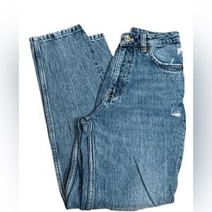 High-Rise Ripped Jeans - Blue